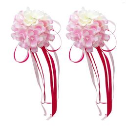 Decorative Flowers 2pcs Party Supplies Embellished Door Handle Artificial Flower Car Rearview Mirror Decor For Wedding Simulation Chair Back