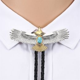 Tie Clips Western cowboy bolo tie silver natural turquoise leather collar rope unisex casual clothing accessories 230629