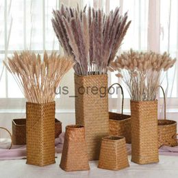 Vases Bamboo Woven hand knitting Dried Flower Vase Straw Woven Flower Pot Decor Living Room Flower Arrangement Flower Basket Bottle x0630
