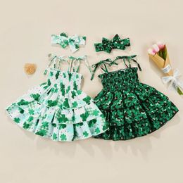 Girl Dresses Toddler Baby Summer Clothes Dress Clover Tied Spaghetti Strap Layered Halter Ruffle St Patrick Day Outfit
