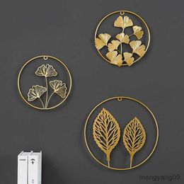 Other Home Decor Metal Round Decoration Gold Ginkgo Leaf Palm Maple Leaf Hanging Ornaments Iron Art Retro Decor Accessories Home Decor R230630