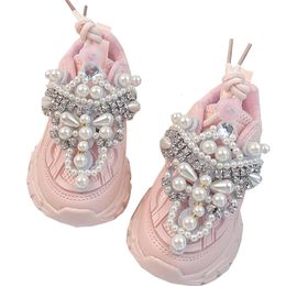 Athletic Outdoor Princess Pink Pearls Spring Autumn Children Shoes Crystal Toddler Girls Sneakers Mesh Breathable Fashion Casual Kids 26 38 230630