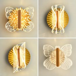 Wall Lamps Nordic Butterfly LED Lamp Modern Indoor Lights Luxury Staircase Bedside Bedroom Background Dining Lighting Decoration