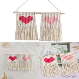 Other Home Decor Style Hand-woven Love Heart Tapestry Hanging Decor Tassel Hand Knotted Rope Tapestry Kids Room Decor R230630