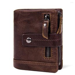 Wallets Genuine Leather Men Wallet High Quality Zipper Short Card Holder Women Vintage Coin Purse Large Capacity Fashion