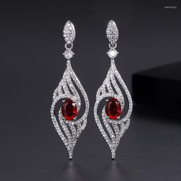 Dangle Earrings Pink Sapphire Stone Fashion Water Droplets Pendant Women Jewelry Luxury Piercing Earring Mother Gift Wedding Items