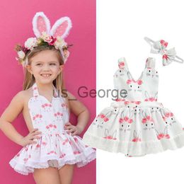 Clothing Sets FOCUSNORM Easter Infant Baby Girls Sweet Romper Dress 2pcs Rabbit Print Halter Neck Sleeveless Lace Trim Ruffles Jumpsuits J230630