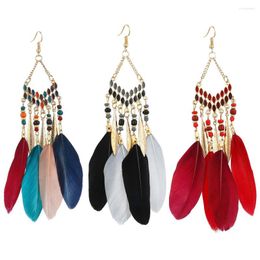 Dangle Earrings Bohemian Ethnic Style V Shaped Women's Fashion Multicoloured Tassel Feathers Minimalist Beaded Ear Pendants Jewellery