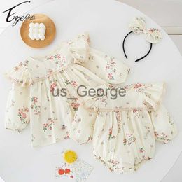 Clothing Sets Toddler Girls Rompers Clothes Spring Autumn Baby RompersHair Band 2pcs Kids Girls Long Sleeves Sweet Floral TShirt Clothes J230630