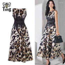 Casual Dresses Tingfly Women Designer Fashion Leopard A Line Midi Long Party Lady Vintage Elegant Ball Gowns Summer Chic Elbise Zaful