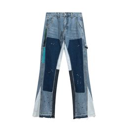 Jeans di marca alla moda Splice Pantaloni lavabili Unisex Hip Hop Streetwear Flare Jeans