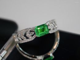 Cluster Rings SX Solid 18K White Gold Square Nature Emerald 0.40ct For Women Birthday's Presents Fine Jewelry PresentsSX