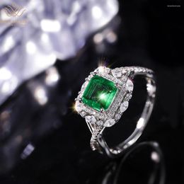 Cluster Rings WUIHA Vintage Solid 925 Sterling Silver 7 7MM Emerald Created Moissanite Gemstone Wedding Party Ring For Women Fine Jewellery