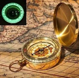 Portable Brass Pocket Compass Sports Outdoor Travelling Hiking Retro Fluorescence Compass Navigation Camping Tools luminous Night Compasses