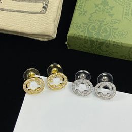 Fashion Women Gold Stud Earring Designer Jewellery Hoops Love Diamond Earrings Ear Duble Letter Studs