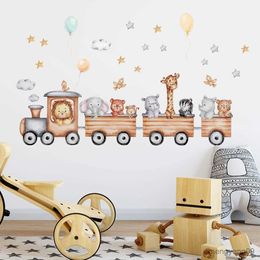 Other Home Decor Nordic Cartoon Animals Stickers for Kids Rooms Girls Boys Baby Room Decoration Giraffe Elephant Train Birds Wallpaper R230630