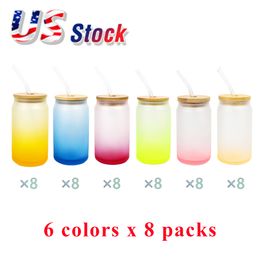 Wine Glasses 6 Colours x 8 packs 16oz Sublimation Frosted Gradient Glass Mug Blanks Beer Cans Tumblers with Lid and Straw Bulk US Stock 230630