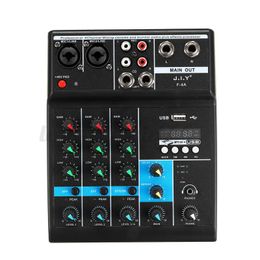 Amplifiers Portable Mental 4 Channels Mini Usb Audio Mixer Amplifier Console Bluetooth Record Phantom Sound Mixing Console with Sound Card