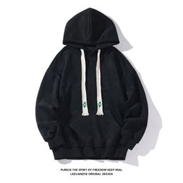 Men s Polos Autumn Loose Hoodies American Retro Dark Green Men Women Suede Jacket Casual Oversize Sweatshirts Hip Hop Hoody 5XL 230629