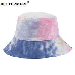BUTTERMERE Tie Dye Bucket Hat Double-sided Reversible Spring Summer Women Fishing Hat Cap Vintage Wide Brim Ladies Floppy Cap