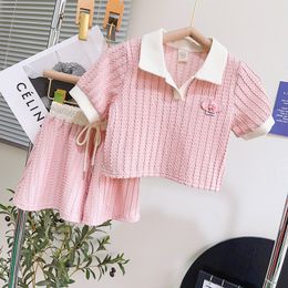 Clothing Sets Summer Girls Lapel Shirt Tops Shorts Baby Girl Outfit Set Toddler Clothes 2Pcs Children Suits 2 7Yrs 230630