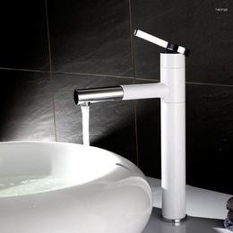 Bathroom Sink Faucets LASO Luxury Rotary And Cold High Basin Faucet Toilet Mixer Tap Deck Mount White