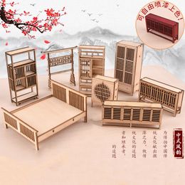 Doll House Accessories 2pcs1 25 Miniature Dollhouse Furniture Doll Toy Chinese Traditional Wooden Furniture Doll House Accessories Home interior Layout 230629