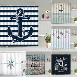 Shower Curtains Mediterranean Nautical Anchor Shower Curtain Nordic Rudder Boat Bathroom Waterproof Wall Hanging Curtains Screen Hook Home Decor 230629