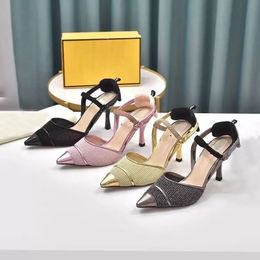 summer womens beach Sandals Leather Thin heel heels lady dance designer shoe Belt buckle High heel Ballroom bar sexy Pointed Crystal shoes Large size 35-42 with box