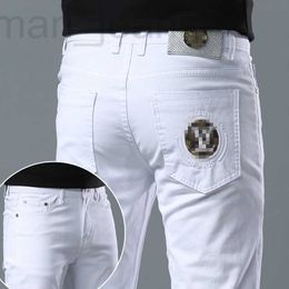Men's Jeans designer Spring/Summer New for Light Luxury Korean Edition Thin Elastic Feet Slim Fit Cotton Pure White European Long Pants 3D41