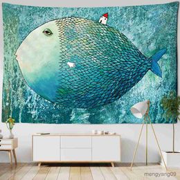 Other Home Decor Big Fish Small House Tapestry Mysterious Psychedelic Hippie Art Hanging Tapestries for Living Room Decor Tapiz R230630