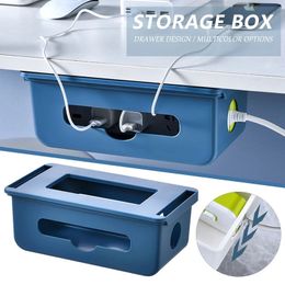 Storage Boxes Bins Cable Storage Box Self Adhesive Power Line Charger Socket Storage Drawer Under Desk Hidden Wire Organiser Cable Organiser 230629