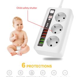 Vases Eu Plug Power Strip 3 Ac 5usb Port Multiprise 2500w Timer Smart Home Power Strip 2m Extension Cord Electrical Socket with Switch