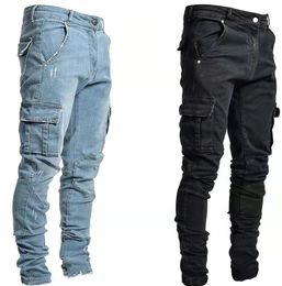 2023 New Side Pocket Fashion Small Foot Tight Slim Elastic Jeans for Men