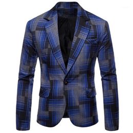 Men's Suits & Blazers Leisure Lattice Men Blazer Masculino Slim Fit Casaco Jaqueta Masculina Coats Mens Jacket Yellow Blue Bl291C