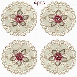 Table Mats Set Of 4 Round Floral Placemats White Embroidered Lace Doilies Runner
