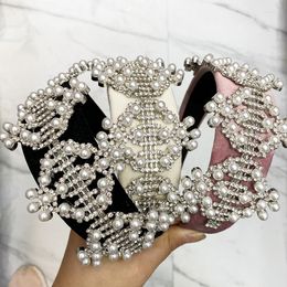 Hair Clips Baroque Fashion Crystal Headband Pearl Beaded Rhinestone Luxury Braided Accessories Women Party Hoops