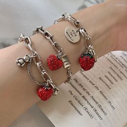 Link Bracelets Silver Colour Thick Chain For Women Trendy Elegant Charming Sparkling Strawberry Zircon Party Jewellery