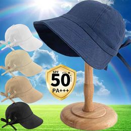 New Summer Sunscreen Visor Wide Brim Adjustable Women Outdoors Sunshade Bucket Hats Baseball Cap Simple Solid Color Bowknot Hat