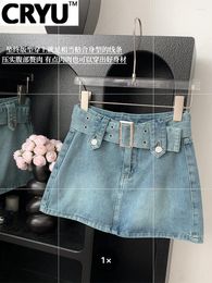 Skirts 2023 Summer Women Denim Cargo Shorts With Belt Mini A-line Y2k Streetwear Gyaru Sexy 2000s Aesthetic Fashion E-girl