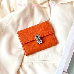 Luxury Fashion Women Short Wallet Perfect Folded Korea Genuine Leather Female Card Holder Purse 2023 Design LockLady Money Bag