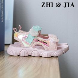 Sandals Summer Children Fashion Girls Shoes Lightweight Non slip Soft Bottom Shading Leather Cute Beach Pink 8 12 230630