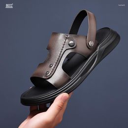 Sandals Summer Head Layer Sheepskin Men's Leather Vietnamese Beach Shoes Flip-flops Dad Slippers