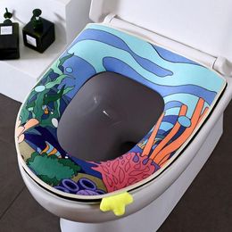 Toilet Seat Covers Creative Sea Animal Pattern Plush Cushion Zipper Type Pad With Handles Soft Four Seasons