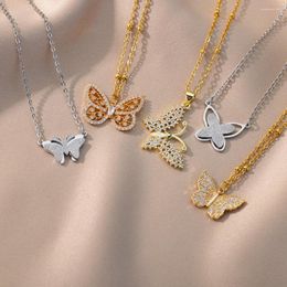 Pendant Necklaces Zircon Butterfly Necklace for Women Gold Plated Stainless Steel 2023 Trend Couple Wedding Aesthetic Jewellery