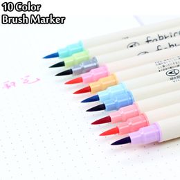 Markers 10 Colours Brush Pen Set Fabricolor Marker Pen Soft Tip Colour Brushpen Calligraphy Finecolour Brush Felt Art Markers Stationery 230629