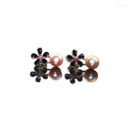 Stud Earrings MADALENA SARARA 6-7mm Earring Round Freshwater Pearl Plum Flower Style Within Three Colors Options