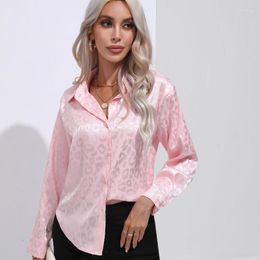 Women's Blouses Vintage Shirt Leopard Print Womens Tops Satin Blouse Women Button Up Spring Fashion Ladies OL Woman Clothing