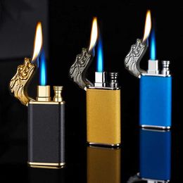 Creative Dragon Double Fire Lighter Blue Flame Metal Open High-End Gift Men Cigarette Tool GZE8 No Gas