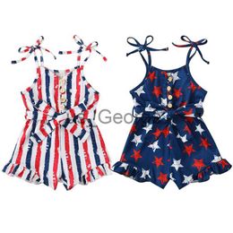 Clothing Sets FOCUSNORM 15Y Independence Day Toddler Girls Jumpsuits Striped Star Printed Sleeveless Tie Shoulder Playsuits Shorts J230630